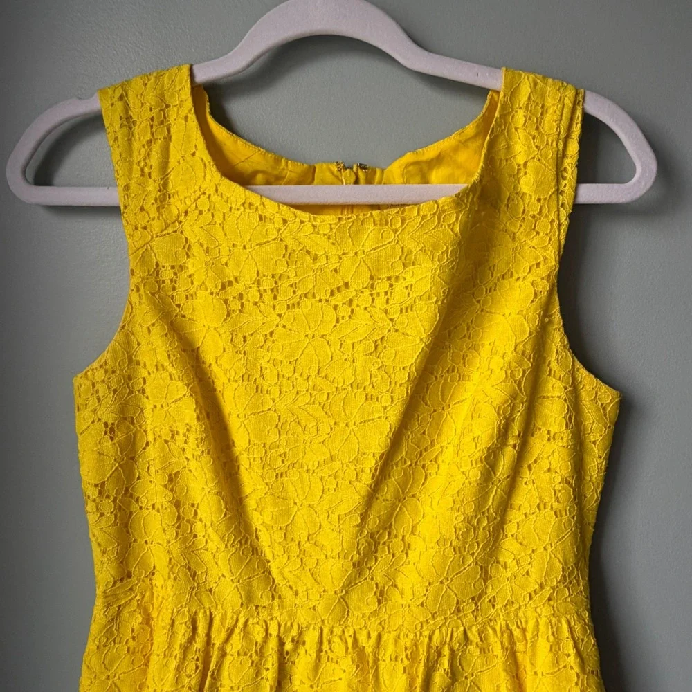 J. Crew Lucille Dress Yellow Floral‎ Lace Overlay Sleeveless Cotton Classic SZ 4